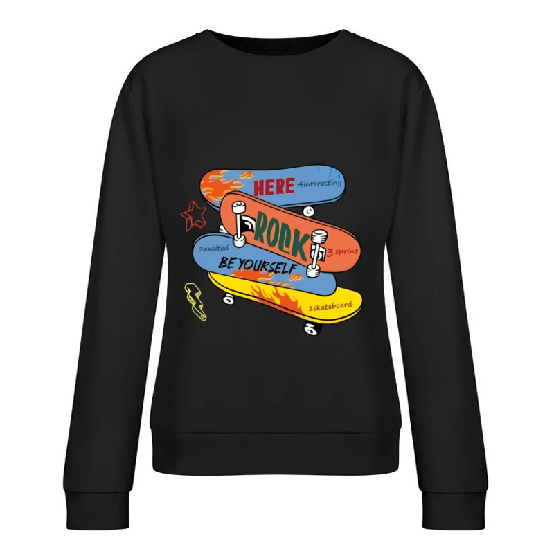 Skateboard-Design mit Flammen und Text Damen Pullover Sweatshirt