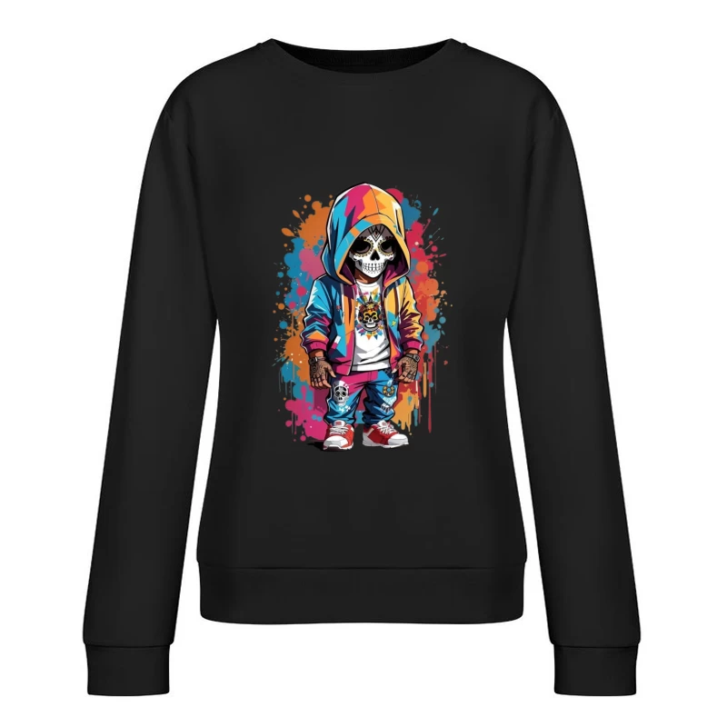 Colorful Skeleton Character in Streetwear Female Pullover Sweatshirt