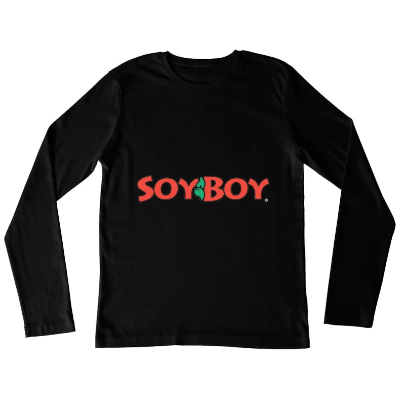 Soyboy Brand Logo with Red Letters and Green Leaf Design Female Long Sleeve T-Shirt