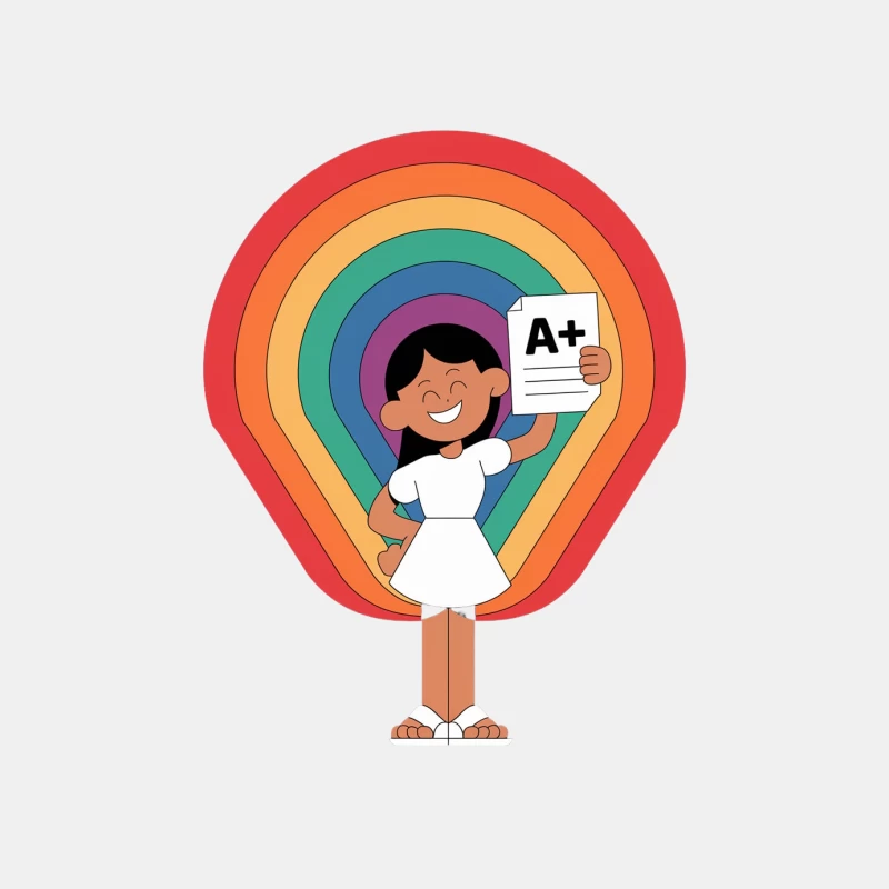 Joyful Student Celebrating A+ Grade Against Rainbow Background Male Tank Top