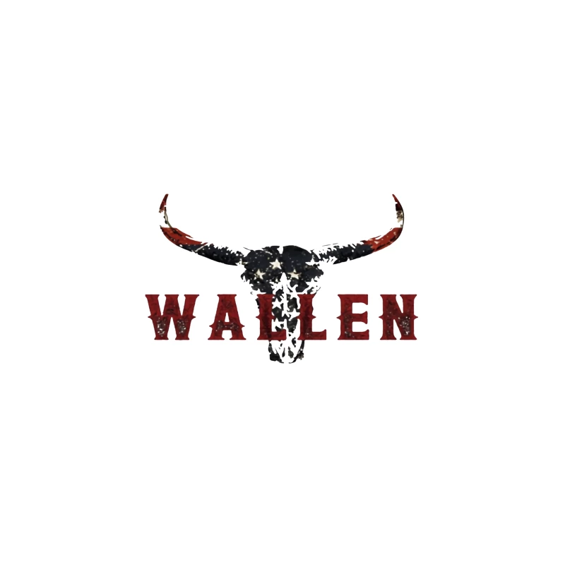 American Patriotic Western "Wallen" Logo with Flag-Patterned Bull Skull Coffee Mug