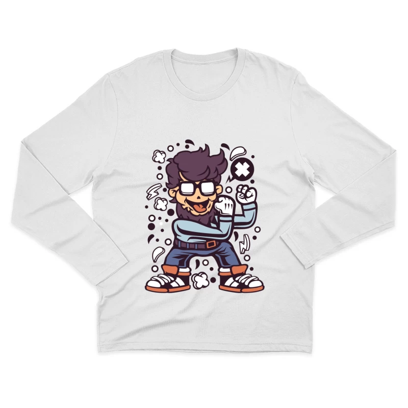 Personnage de dessin animé joyeux Homme Manches Longues T-Shirt