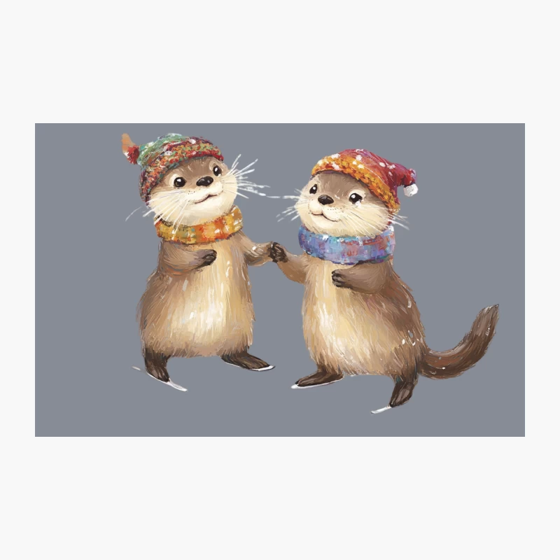 Cute Watercolor Otters Wearing Winter Accessories Travel Mug