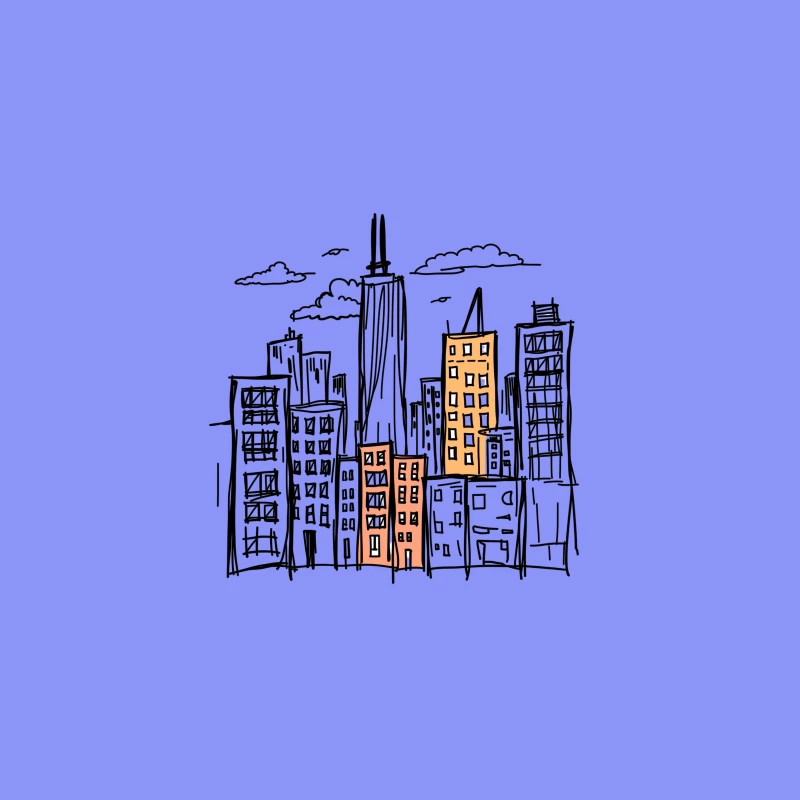 City skyline illustration Desk Mat