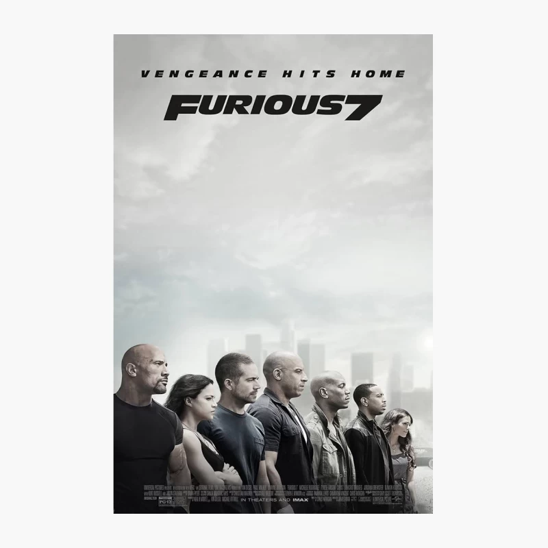 Furious 7: Action-Packed Sequel Poster with Cast and City Backdrop Cotton Tote Bag