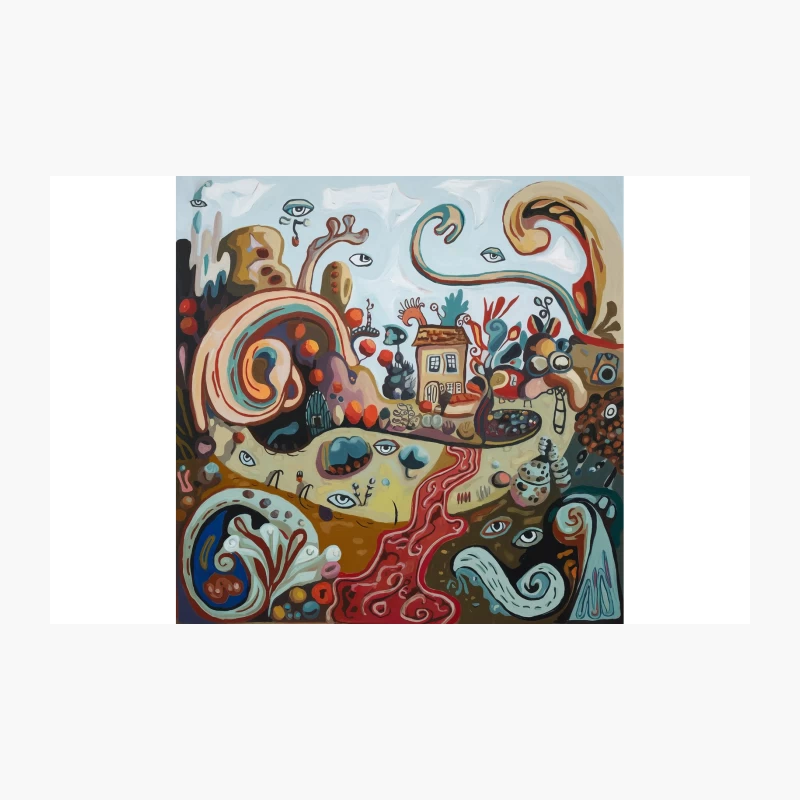 Whimsical Surrealist Dreamscape with Eyes and Swirls Travel Mug
