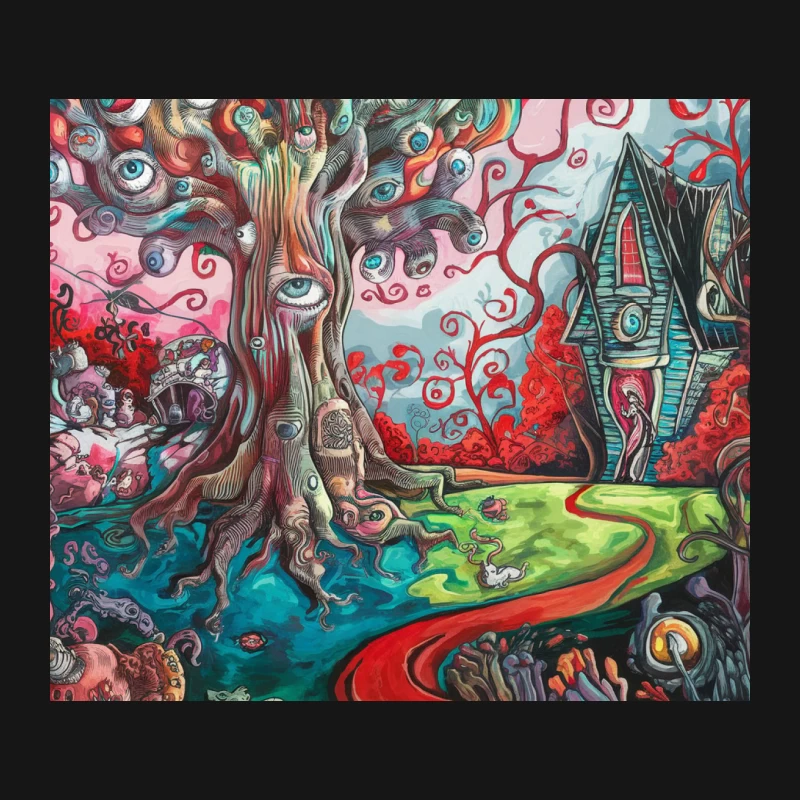 Psychedelic Surrealist Fantasy: The All-Seeing Tree of Life Mouse Pad