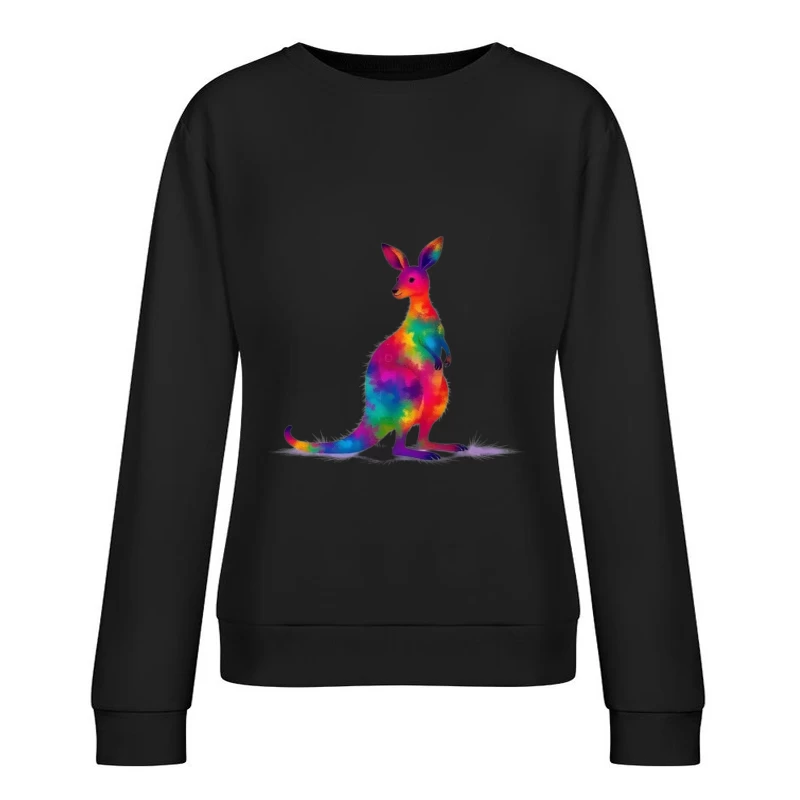 Rainbow Watercolor Kangaroo Art Female Pullover Sweatshirt