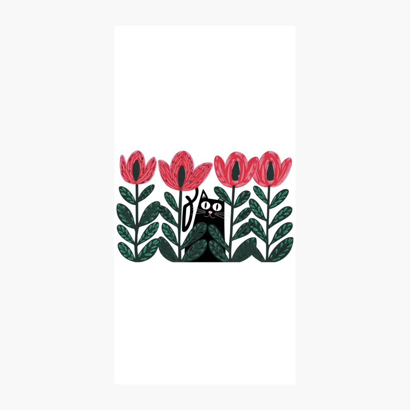 Whimsical Illustration of Cat Hiding Among Tulips iPhone Case