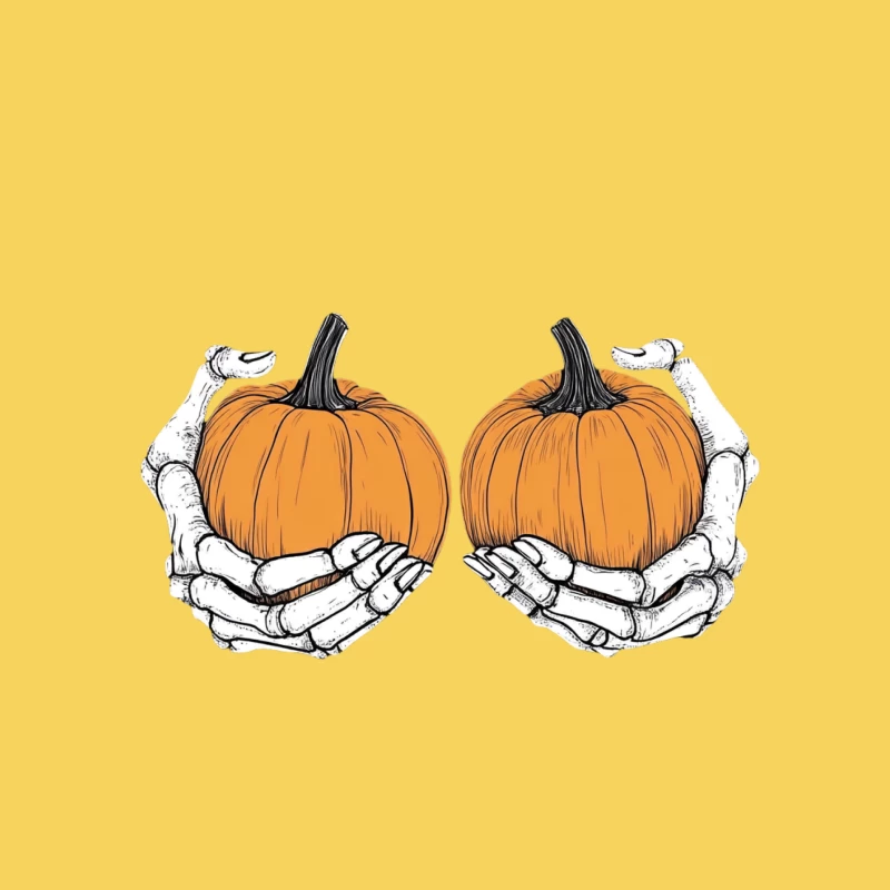 Spooky Skeleton Hands Holding Pumpkins: Halloween Illustration Bucket Hat