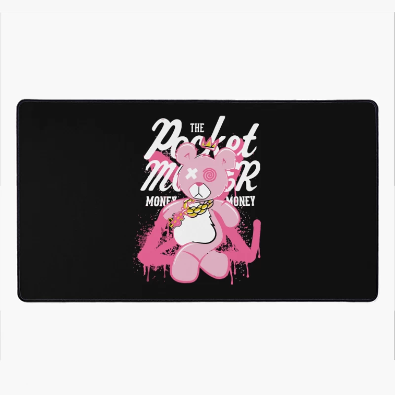 Playful Pink Bear with Graffiti Style and Crown Desk Mat