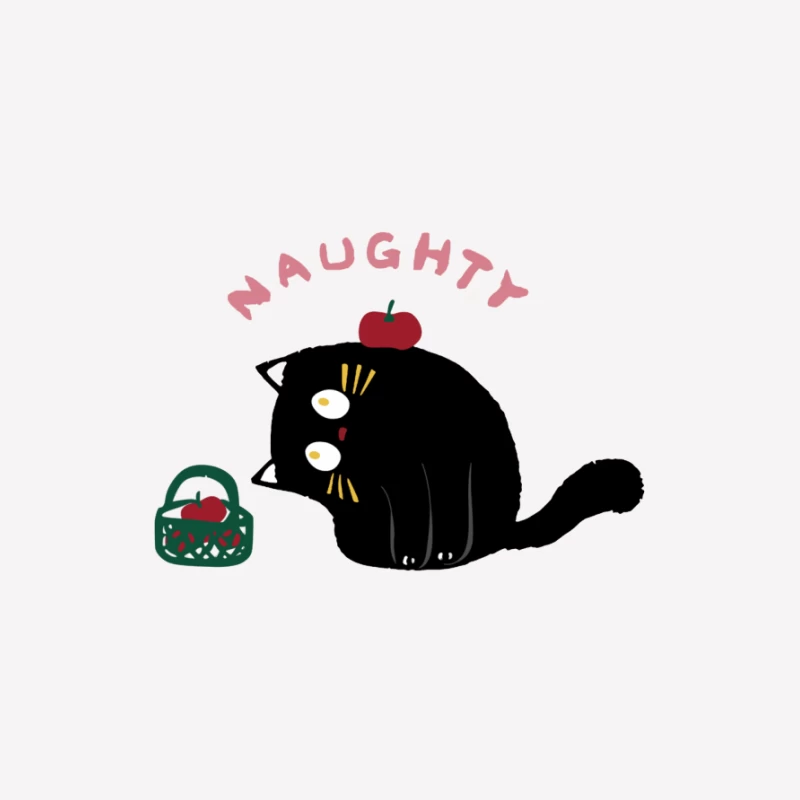 Verspielte schwarze Katze mit Apfel Damen T-Shirt