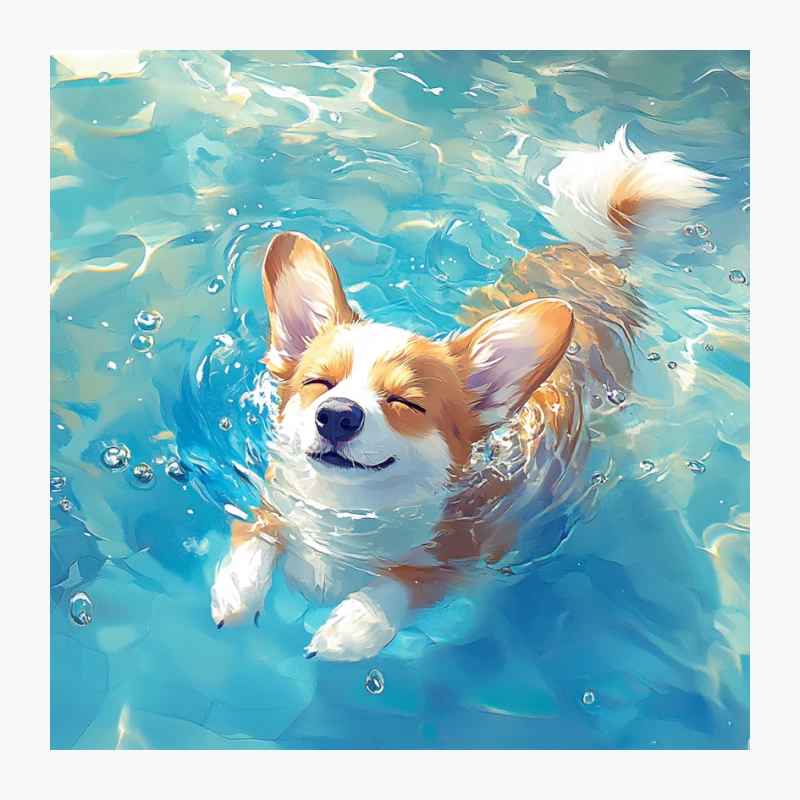 Joyful Corgi Swimming in Clear Blue Pool on a Sunny Summer Day Pin