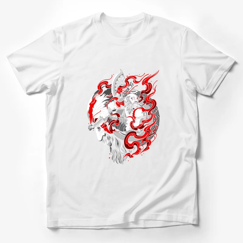 Fierce Warrior with Axe and Flames Male T-Shirt