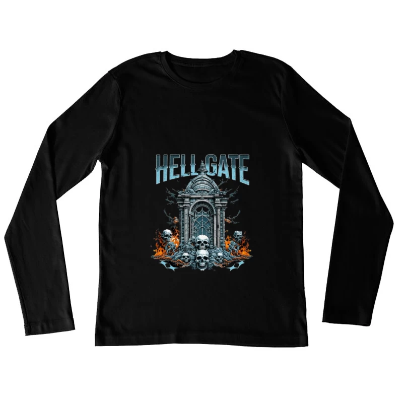 Höllentor mit Totenköpfen und Flammen Damen Langarm T-Shirt