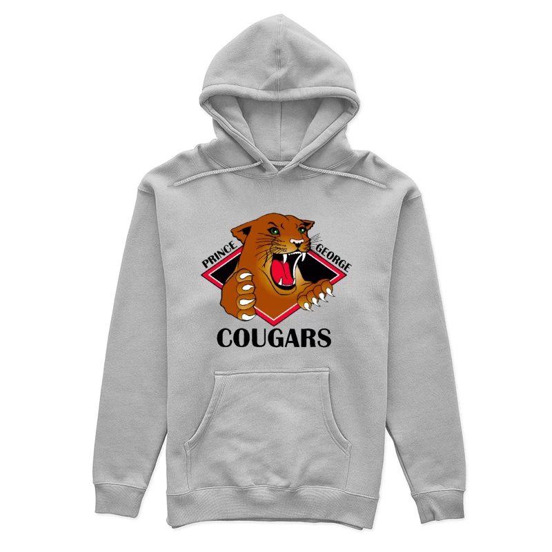 Prince George Cougars Sports Team Logo with Fierce Cougar Mascot Female Pullover Hoodie