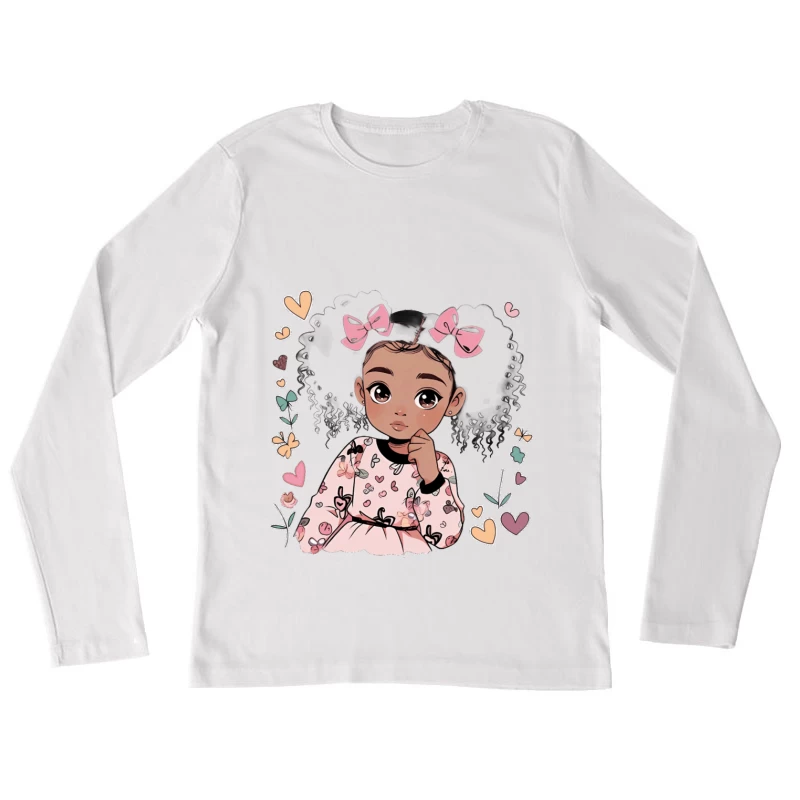 Niedliches Mädchen mit Schleifen im Haar Damen Langarm T-Shirt
