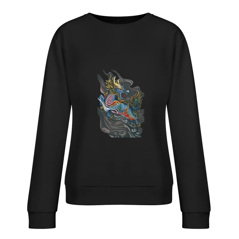 Drachenkunstwerk mit bunten Flammen Damen Pullover Sweatshirt