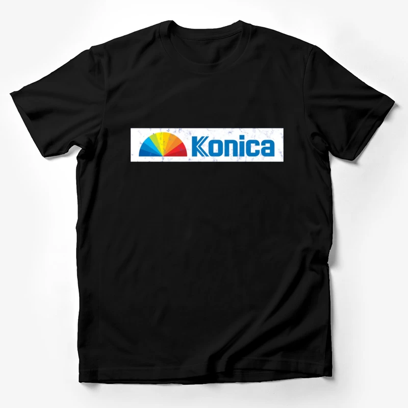 Konica Corporate Logo with Rainbow Semicircle Design Male T-Shirt