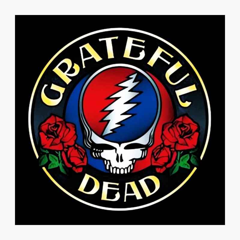 Vintage Grateful design Grateful Dead Iconic Logo with Skull, Lightning Bolt and Roses Pin