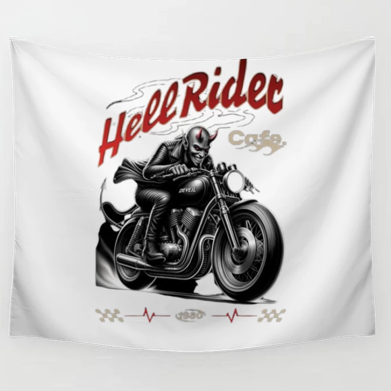 Hell Rider Vintage Cafe Racer Devil Motorcycle Art Tapestry