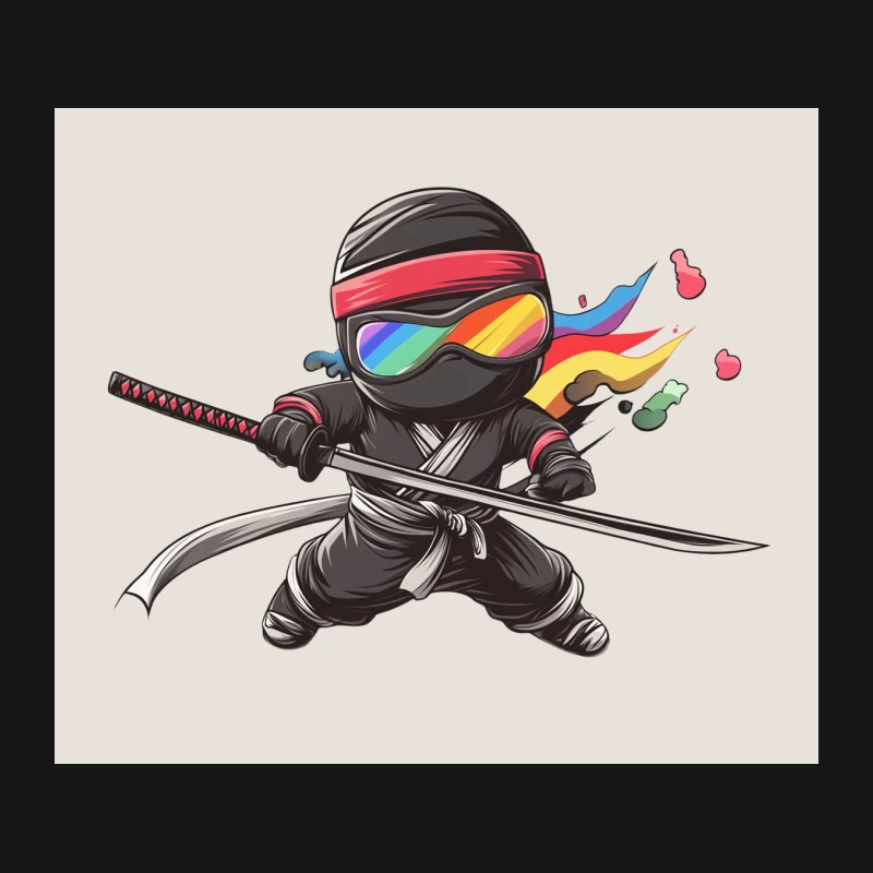 Colorful Cartoon Ninja Warrior with Rainbow Elements and Katana Mouse Pad