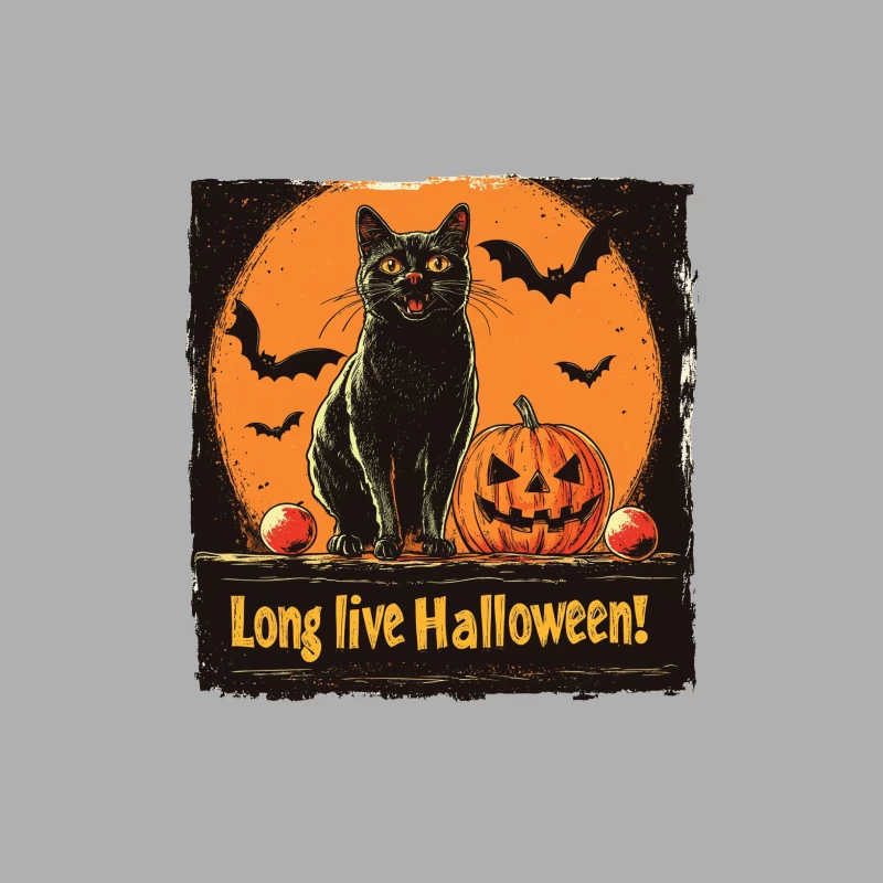 Vintage Halloween Illustration with Black Cat and Jack-o'-Lantern Male Tank Top