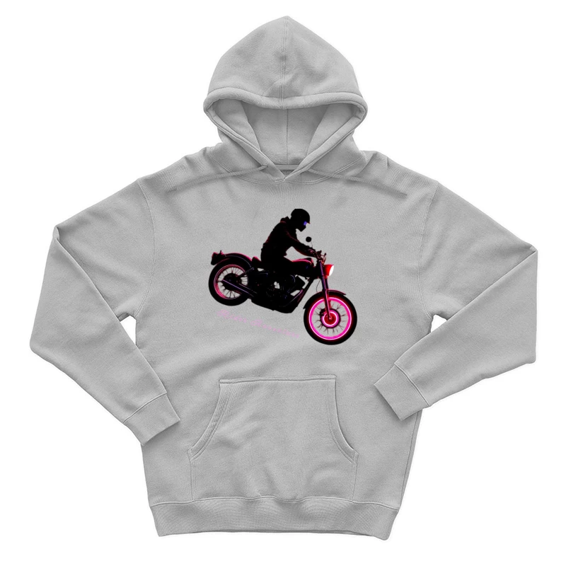 Neon-Glowing Vintage Motorcycle Rider Silhouette Male Pullover Hoodie