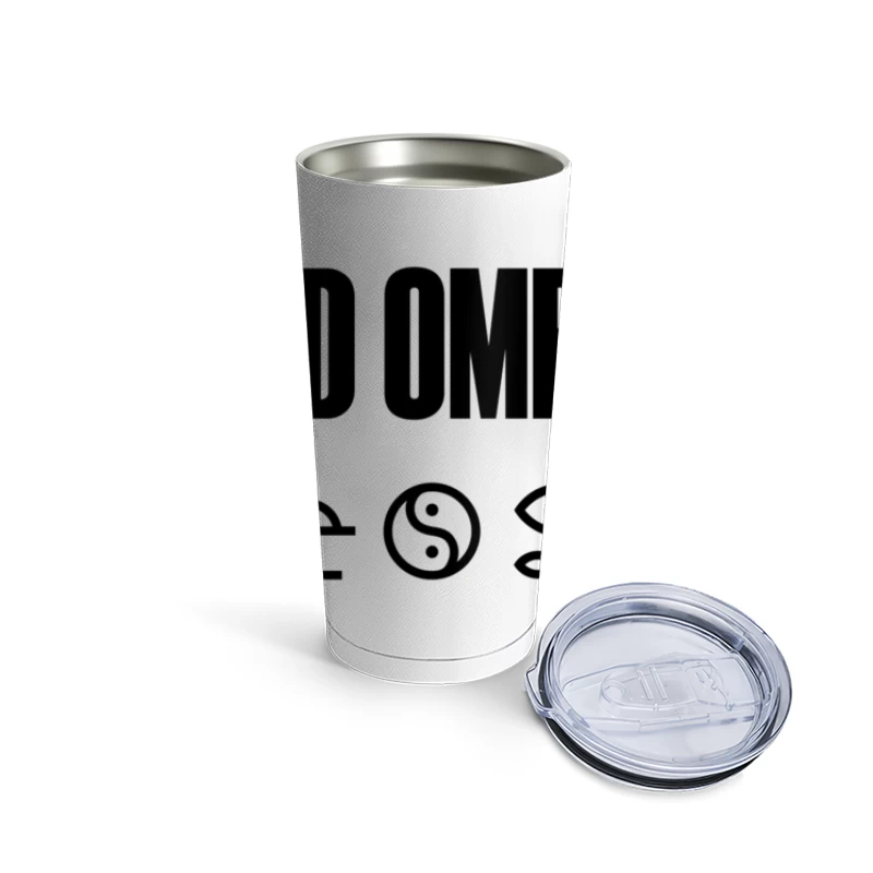 Bad Omens Band Logo with Mystical Symbols in Black and White Travel Mug