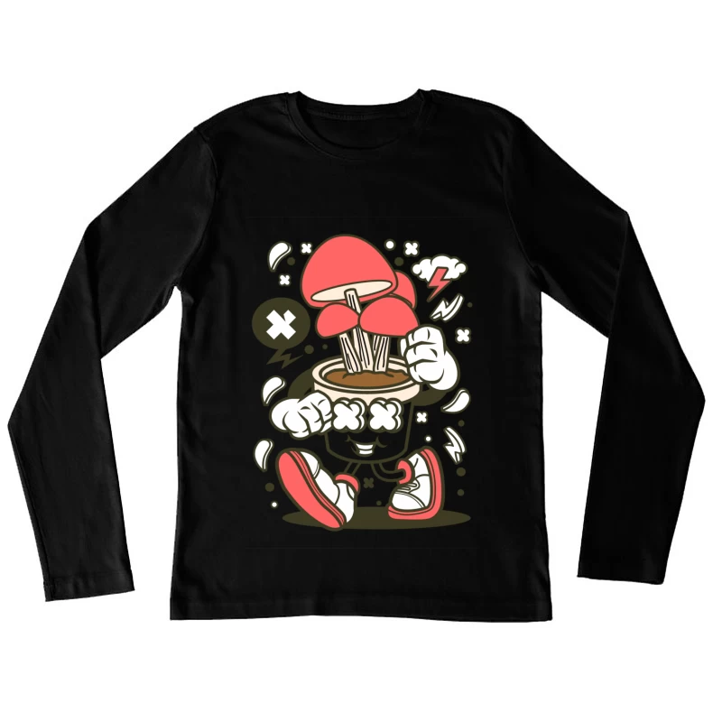 Champignon cartoon énergique Femme Manches Longues T-Shirt