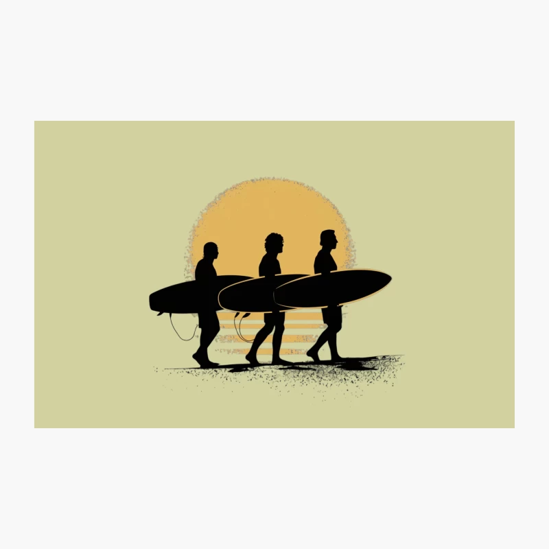Silhouetted Surfers Walking at Sunset Beach Travel Mug