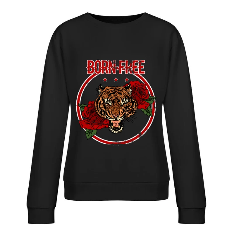 Tigre audacieux avec roses Femme Sweat-shirt à enfiler