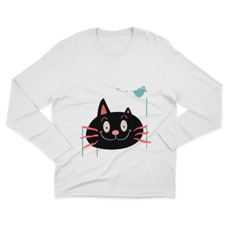 Fröhlicher schwarzer Katzengesicht Herren Langarm T-Shirt