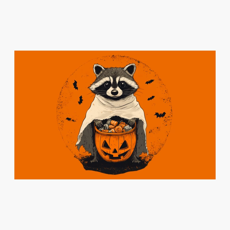 Costumed Raccoon with Halloween Pumpkin and Candy Travel Mug