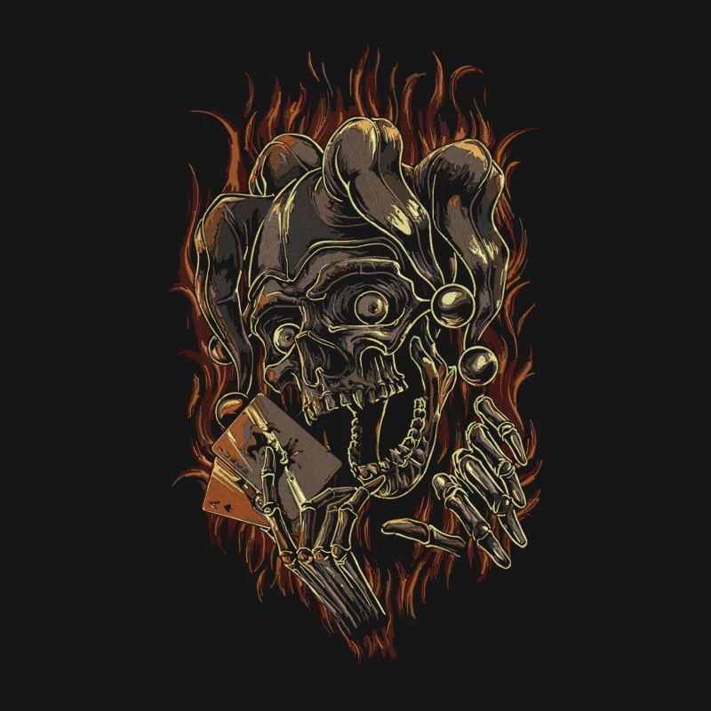 Skull Jester with Playing Cards and Flames Male Long Sleeve T-Shirt