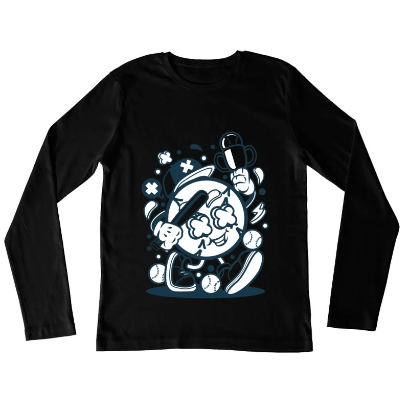 Balle de baseball animée avec trophée et batte Femme Manches Longues T-Shirt