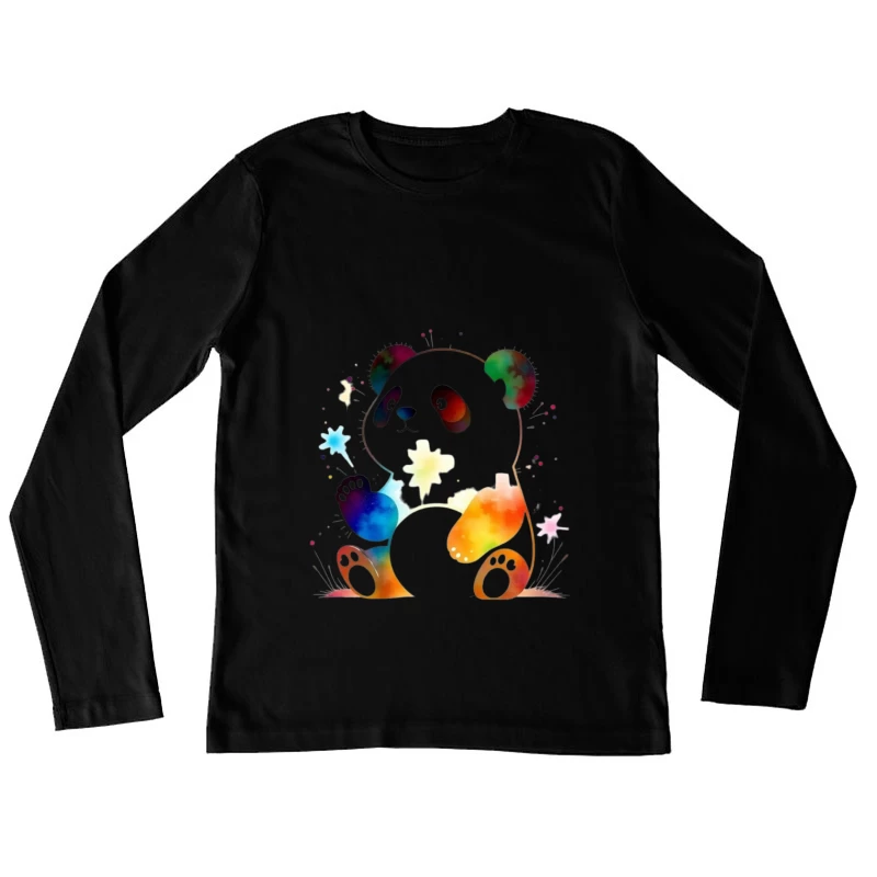 Colorful Watercolor Panda Bear Illustration Female Long Sleeve T-Shirt