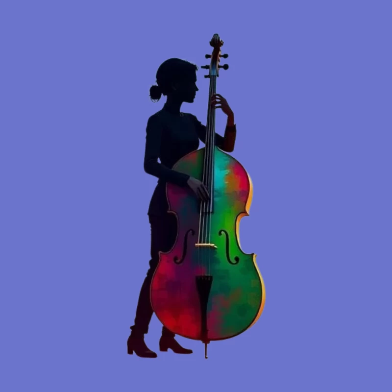 Colorful Silhouette of a Woman with a Cello Throw Pillow