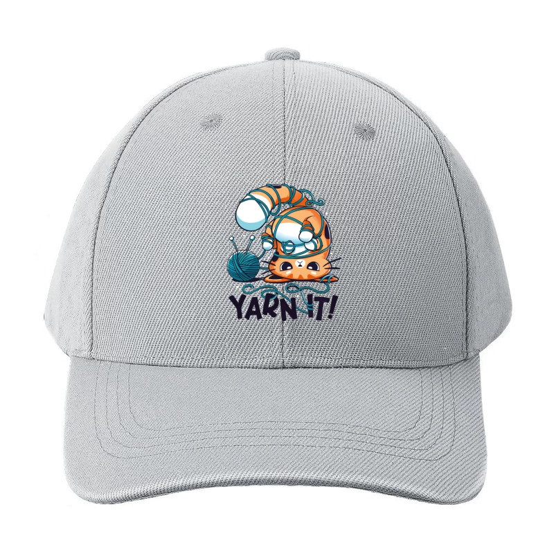 Yarn It! Whimsical Cat Illustration Baseball Cap