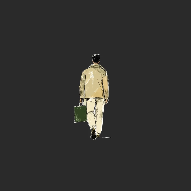 Sketched Business Man Walking with Briefcase Baseball Cap