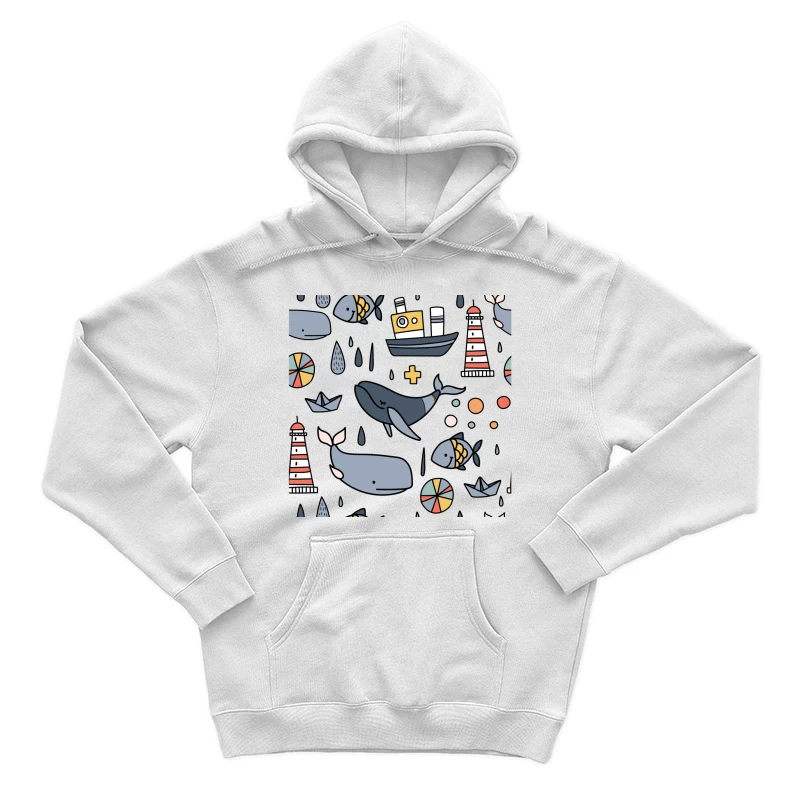 Scène marine ludique avec baleines et phare Homme Sweat à capuche