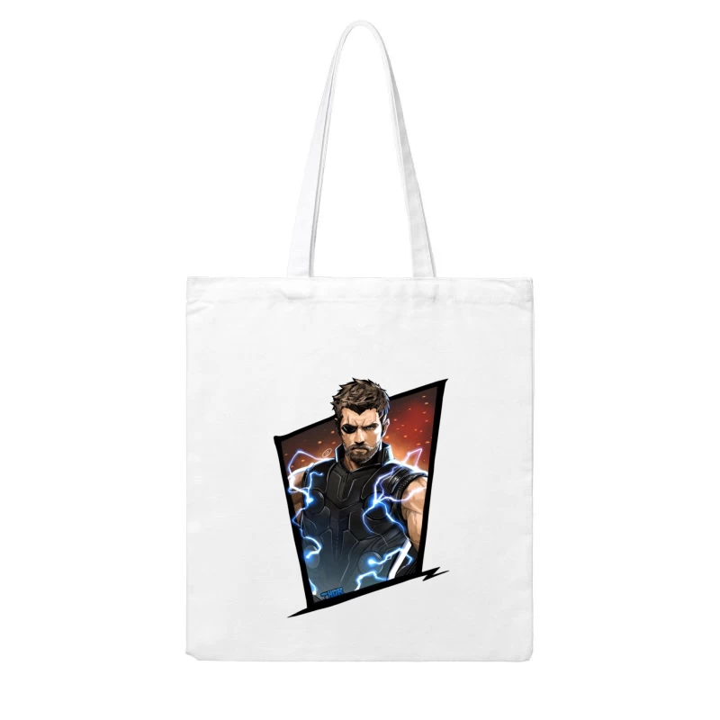 Superhero Character with Lightning Effects Cotton Tote Bag