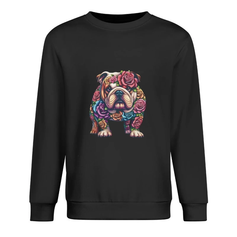 Bunter Bulldoggen-Kunstentwurf mit Rosen Herren Pullover Sweatshirt
