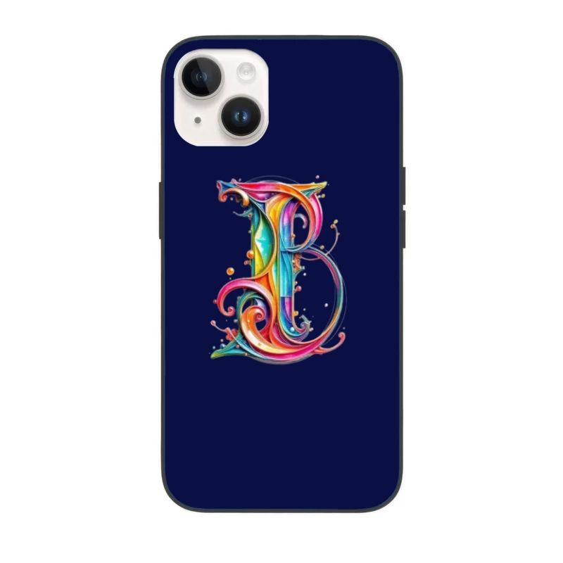 Ornate Rainbow Watercolor Letter B Typography Art iPhone Case