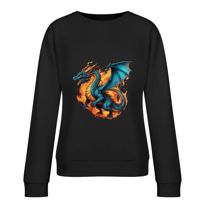 Blue Dragon in Flames Female Pullover Sweatshirt