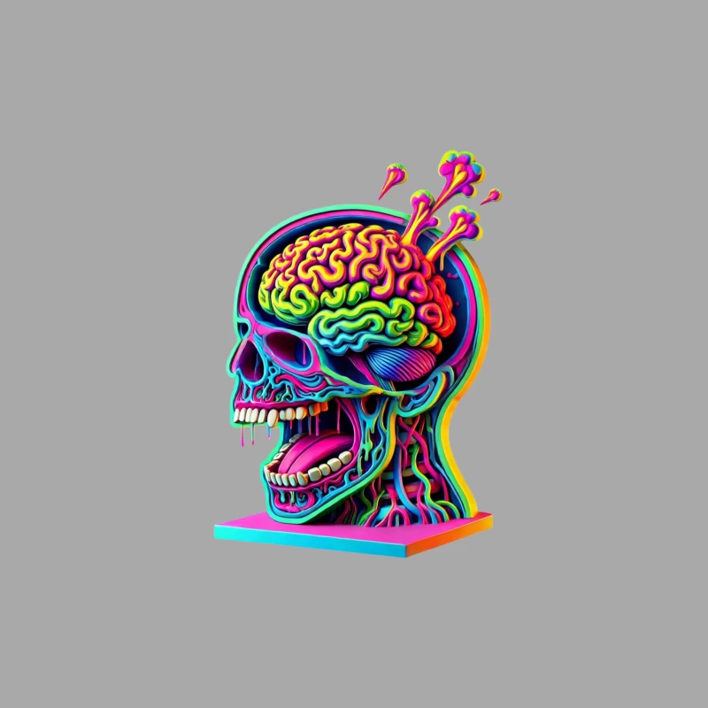 Psychedelic Anatomical Skull with Rainbow Brain Female Pullover Hoodie