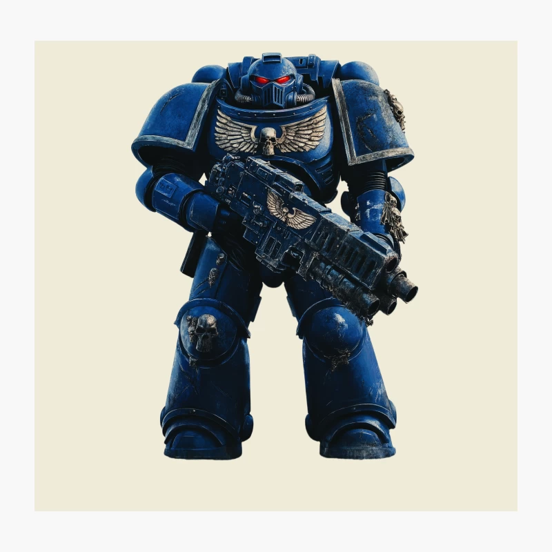 Warhammer 40k Space Marine in Blue Power Armor Throw Pillow