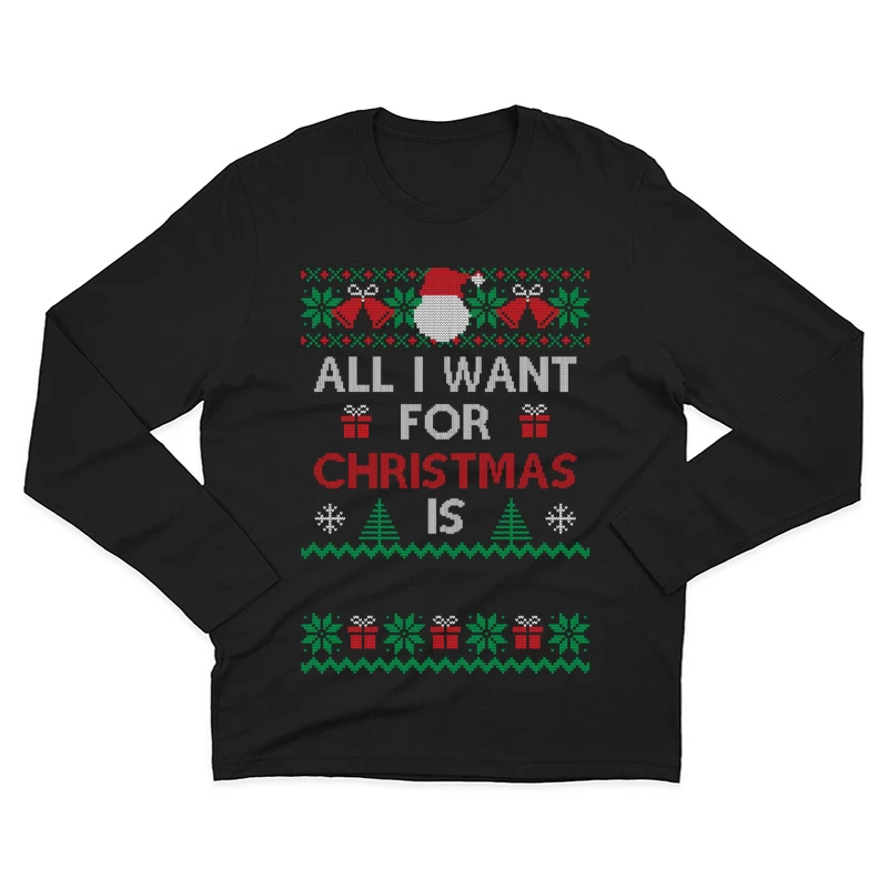 Motif de Noël festif sur fond noir Homme Manches Longues T-Shirt