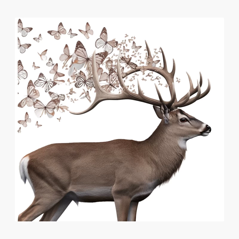 Surreal Deer with Butterfly Antlers: A Wildlife Art Fusion Throw Pillow