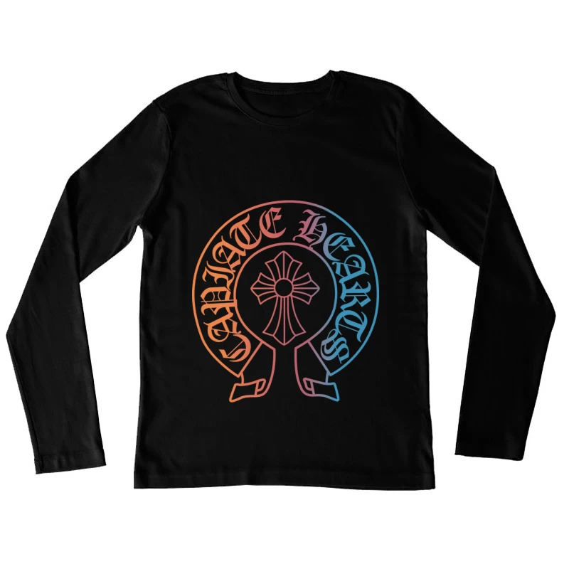 Gotisches Kreuz und Schriftzug Design Damen Langarm T-Shirt